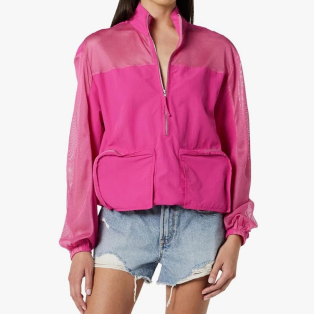 Pink Cargo Jacket With Mesh Detail